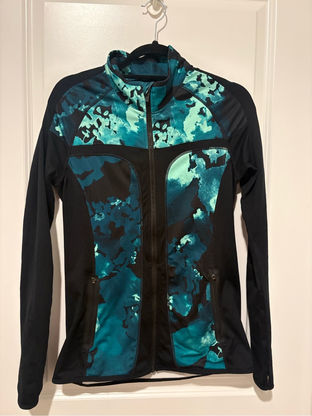 Fabletics Teal & Black Patterned Performance Jacket